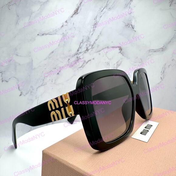 New MIU MIU Sunglasses Black Square Gold Full Rim 56mm MIU MIU